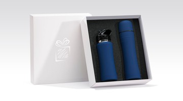 Подарочный набор (спортивная бутылка+термос) матовый, синий