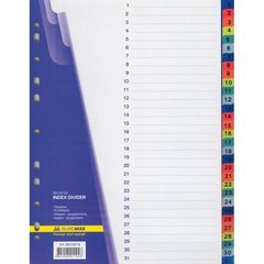 Разделители страниц пластиковые A4 Buromax ВМ3216/ROZ1/31-0308, 31 лист, цифровые, цветные