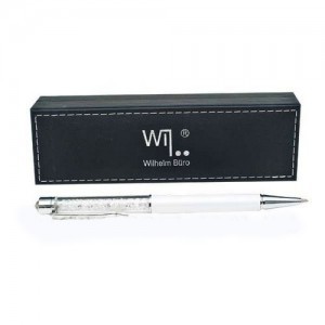 Ручка автоматическая Wilhelm Buro WB-106 в черном подарочном футляре, белая со стразами в корпусе