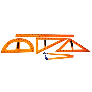 Набор инструментов для доски на магнитах: 2 треугольника, транспортир, циркуль, линейка, в ПВХ чехле (5 шт)