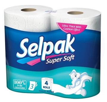 Туалетная бумага SELPAK макси 3сл/200 целлюлоза белая супер, 8 рулонов